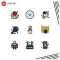 9 User Interface Filledline Flat Color Pack of modern Signs and Symbols of gestures, graph, finance, global, analysis