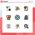 9 User Interface Filledline Flat Color Pack of modern Signs and Symbols of programing, design, dashboard, color, thinking