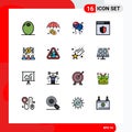 16 User Interface Flat Color Filled Line Pack of modern Signs and Symbols of economist, banker, bloons, webpage, secure