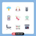 9 User Interface Flat Color Pack of modern Signs and Symbols of birthday, shopping, cashless, mobile, cart