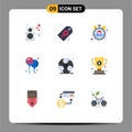 9 User Interface Flat Color Pack of modern Signs and Symbols of gym, american, beat, fly, bloon