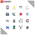 16 User Interface Flat Color Pack of modern Signs and Symbols of lock, folder, call, test, chemistry