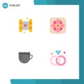 4 User Interface Flat Icon Pack of modern Signs and Symbols of video, basic, flower, cup, present