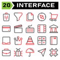 User interface icon set include bin, trash, basket, delete, remove, funnel, sort, filter, user interface, file, duplicate, paste,