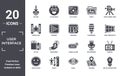 user.interface icon set. include creative elements as bottom, video camera from side view, fluorescent, disable alarm, height, zip