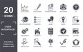 user.interface icon set. include creative elements as multiple variable bars data, wi-fi, new idea, rule, pen writing a line, more