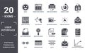 user.interface icon set. include creative elements as smiles, labels, user data analytics, avi extension, comparision table, email