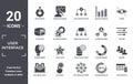 user.interface icon set. include creative elements as upload setup, hidden, connected users in flow chart, analytics settings,
