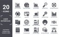 user.interface icon set. include creative elements as vertical data bars, data analytics circular, searching settings interface,