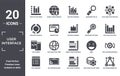 user.interface icon set. include creative elements as vertical data bars, data analytics circular, searching settings interface, Royalty Free Stock Photo