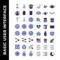 User interface icon set include profile,arrow,remove,trash,help,warning,add,share,power,network,setting,signal,network,find,data Royalty Free Stock Photo