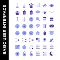User interface icon set include profile,arrow,remove,trash,help,warning,add,share,power,network,setting,signal,network,find,data Royalty Free Stock Photo