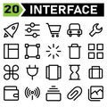 User interface icon set include rocket, start up, project louche, space, user interface, slider, optional, equalizer, filter,