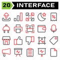 User interface icon set include upload, sign, element, user interface, application, signal, barr, full screen, user interaction, Royalty Free Stock Photo