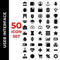 User interface icons set include bank, wallet, account, anchor, android, bug, book, calendar, trash, home, power, snow, virus,