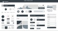 User interface kit with various design elements. Contains sliders, buttons, dropdown menus, toggles, and progress bars