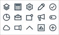 user interface line icons. linear set. quality vector line set such as add, arrow up, cloud, picture, record, pie chart, Royalty Free Stock Photo