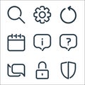 user interface line icons. linear set. quality vector line set such as antivirus, lock, chat, question, information, calendar,