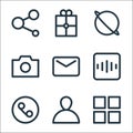 User interface line icons. linear set. quality vector line set such as application, user, call, radio, message, camera, browser, Royalty Free Stock Photo