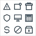 user interface line icons. linear set. quality vector line set such as archive, block, dollar, calculator, monitor, shield, gift,