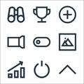 User interface line icons. linear set. quality vector line set such as arrow up, shutdown, growth graph, picture, toggle, record, Royalty Free Stock Photo