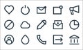 user interface line icons. linear set. quality vector line set such as bank, call, user, output, water, block, inbox mail,