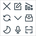 user interface line icons. linear set. quality vector line set such as barcode, microphone, night, email, arrow down, refresh,