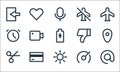 User interface line icons. linear set. quality vector line set such as at, brightness, cutting, speedometer, cit card, clock,