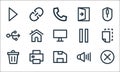 User interface line icons. linear set. quality vector line set such as cancel, save file, remove, volume, printer, usb flash drive