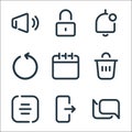 user interface line icons. linear set. quality vector line set such as chat, note, delete, calendar, refresh, notification, lock