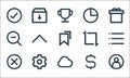 user interface line icons. linear set. quality vector line set such as user, cloud, cancel, dollar, settings, zoom out, resize,