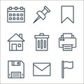 user interface line icons. linear set. quality vector line set such as download, message, save, printer, delete, home, bookmark,
