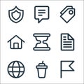 user interface line icons. linear set. quality vector line set such as flag, coffee, globe, file, sand clock, home, tag, chat