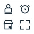 User interface line icons. linear set. quality vector line set such as full screen, store, alarm Royalty Free Stock Photo