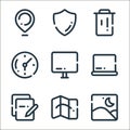 user interface line icons. linear set. quality vector line set such as gallery, map, notes, laptop, computer, clock, trash bin, Royalty Free Stock Photo