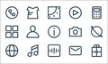 User interface line icons. linear set. quality vector line set such as gift, radio, browser, message, music, application, camera,