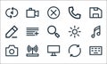 User interface line icons. linear set. quality vector line set such as hardware, desktop computer, photo camera, refresh, wireless