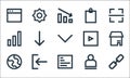 user interface line icons. linear set. quality vector line set such as hyperlink, report, globe, user, bars, video player, Royalty Free Stock Photo