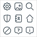 User interface line icons. linear set. quality vector line set such as information, question, blocks, home, phone book, antivirus