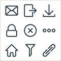 user interface line icons. linear set. quality vector line set such as link, filter, home, other, close, lock, download, output