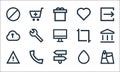 user interface line icons. linear set. quality vector line set such as map, direction, warning, water, call, upload, resize,