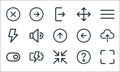 User interface line icons. linear set. quality vector line set such as maximize, minimize, toggle, question, charging, bolt, left