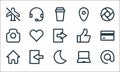 user interface line icons. linear set. quality vector line set such as at, night mode, home, laptop, login, camera, like, location