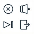 user interface line icons. linear set. quality vector line set such as output, next, mute