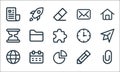 user interface line icons. linear set. quality vector line set such as paper clip, pie chart, globe, pencil, calendar, sand clock