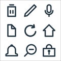 User interface line icons. linear set. quality vector line set such as password, zoom out, notification, home, refresh, file, Royalty Free Stock Photo