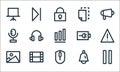 User interface line icons. linear set. quality vector line set such as pause button, computer mouse, picture, bell, video,