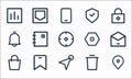 User interface line icons. linear set. quality vector line set such as pin, cursor, bag, delete, bookmark, notification, setting, Royalty Free Stock Photo