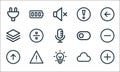 User interface line icons. linear set. quality vector line set such as plus, idea, up arrow, cloud, caution, layer, toggle,