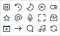 user interface line icons. linear set. quality vector line set such as refresh, chat, calendar, melody, foward, star, full screen